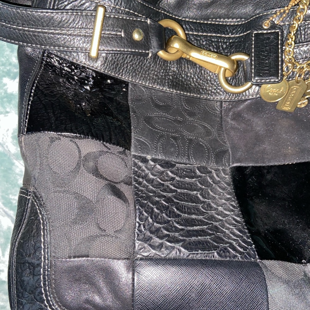 100% Authentic Black Patchwork Coach Tote - image 2